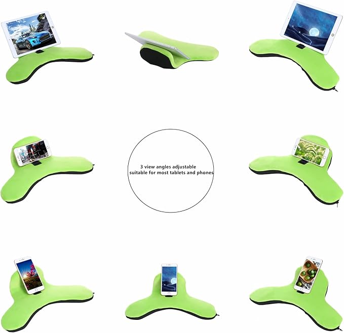 OKATOPGEAKO Multi-Angle Soft Pillow Lap Stand for Tablets, iPads, Mobile Phones, eReaders, Books, Magazines, Fits Upto 12.9" Pad(Grass-Green)