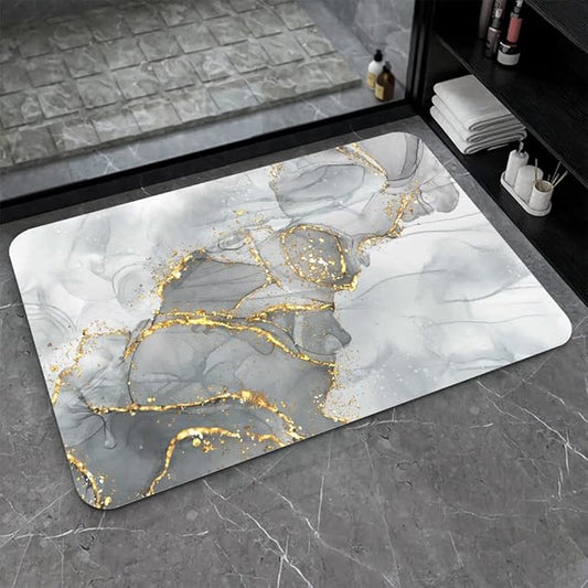 Diatomaceous Earth Bath Mat,Gold Grey Marble Non-Slip Volume Super Absorbent Fast Drying for Bathroom Kitchen Door mat,Eco-Friendly Easy to Clean 20×31Inch(50 * 80cm)