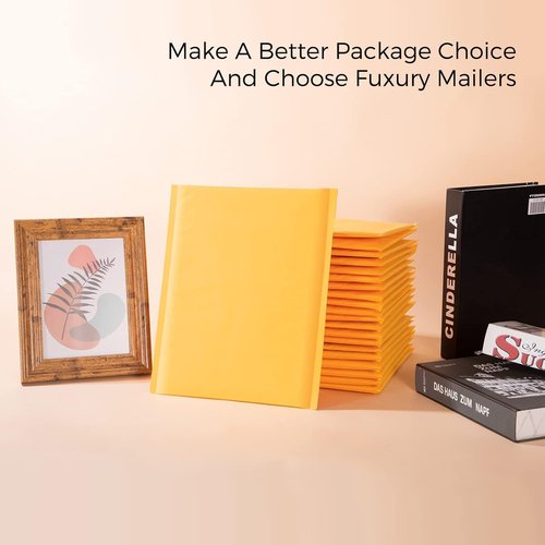 Fuxury Kraft Bubble Mailers - 8.5x12 Inch Self-Seal Padded Envelopes | 100 Pack, Strong Adhesion, Yellow