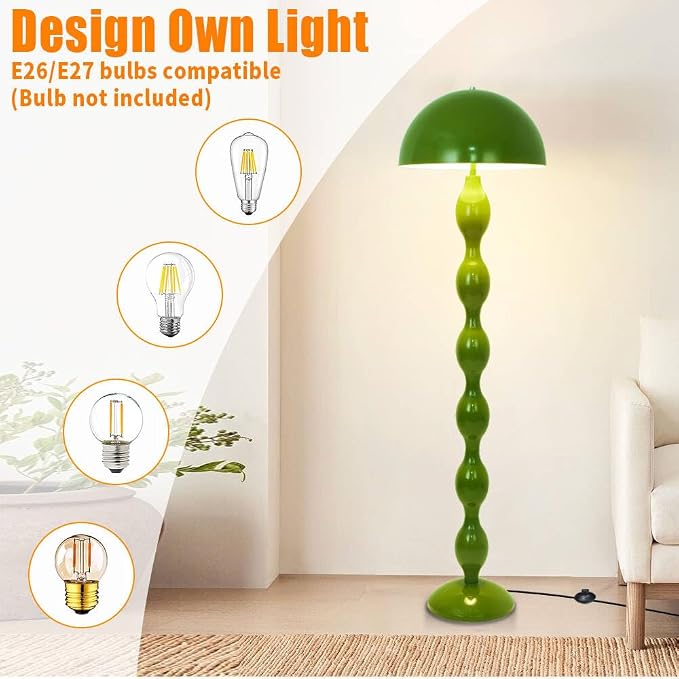 Green Floor Lamp Mushroom Lampshade,Vintage Floorlamp,Unique Lamps for Living Room Bedroom,Retro Tall Standing Lamp for Study,Girl's Room,Office,Apartment,Home Decor,Pretty Lamps Floor,Mid Century