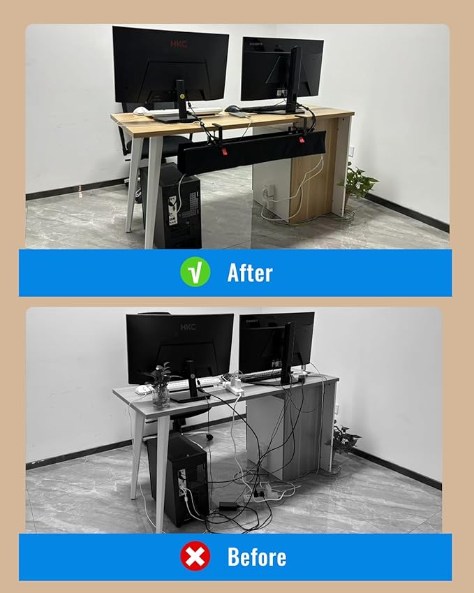 48" No Drill Under Desk Cable Management Tray - Upgraded Oxford Fabric with Cable Loop, No Damage to Table for Standing Desks and Home Office (Extra Large (48 Inch))