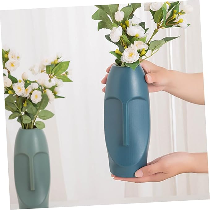 STOBAZA Abstract Navy Blue Plastic Vase Stylish Home Ornament Lightweight Decorative Container for Dried Flowers Smooth Mouth Desktop Flower Arrangement Centerpiece for Office and Living