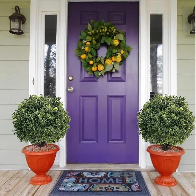 24''T 17''D Artificial Boxwood Ball Topiary Tree, Set of 2 Boxwood Ball-Shaped Artificial Topiary【UV Resistant】, for Porch Outdoor or Indoor