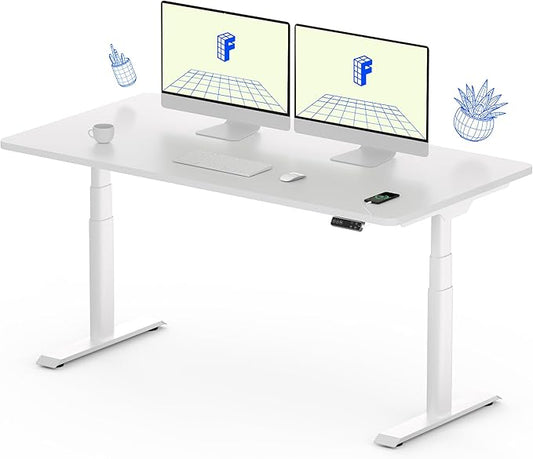 FLEXISPOT E6 Pro Oval Leg Dual Motor 3 Stages Standing Desk 55x28 Inch Electric Height Adjustable Whole-Piece Board Electric Sit Stand Up Desk 150KG Load Capacity (White Frame + White Desktop)