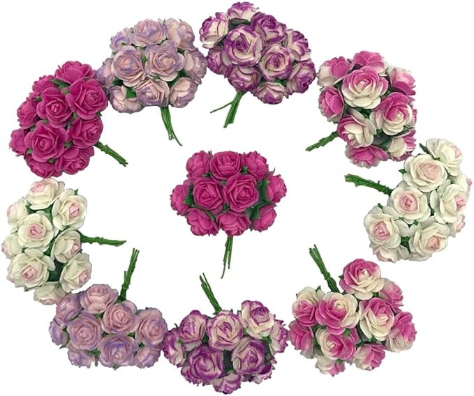 100 pcs mini Rose Mixed Pink Colors Mulberry Paper Flower 15-18 mm Scrap Booking Wedding DIY Craft Supplies Card, Small Roses (Mixed Pink)