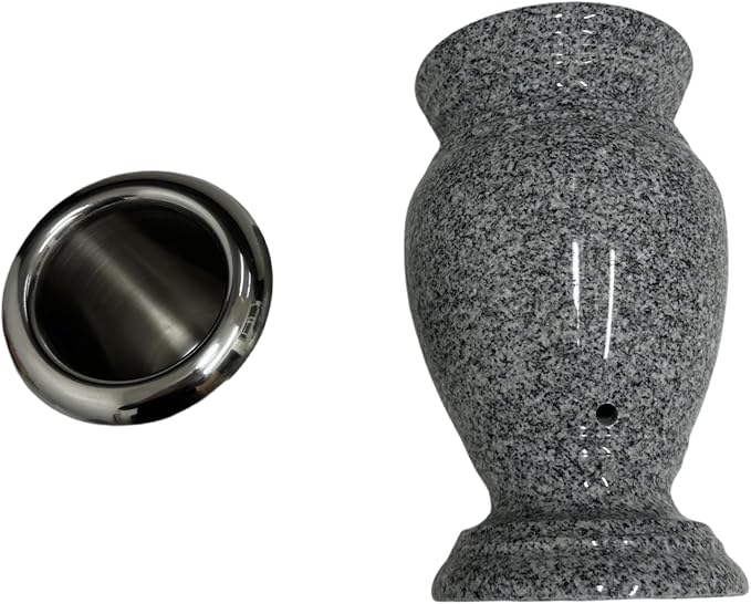 Memorial Cemetery Flower Vase - Real Granite (Grey Granite), with Stainless Steel Inner, Grave Marker, Decorations for Gravesite, Headstone Flowers Holder, Garden Lawn & Yard (5.5x5.5x9)