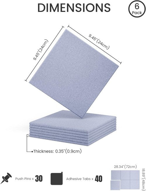 Fluxynara Felt Bulletin Board Tiles - 28"x18" Soft Periwinkle Cork Board Alternative | 6-Pack Wall Organizer