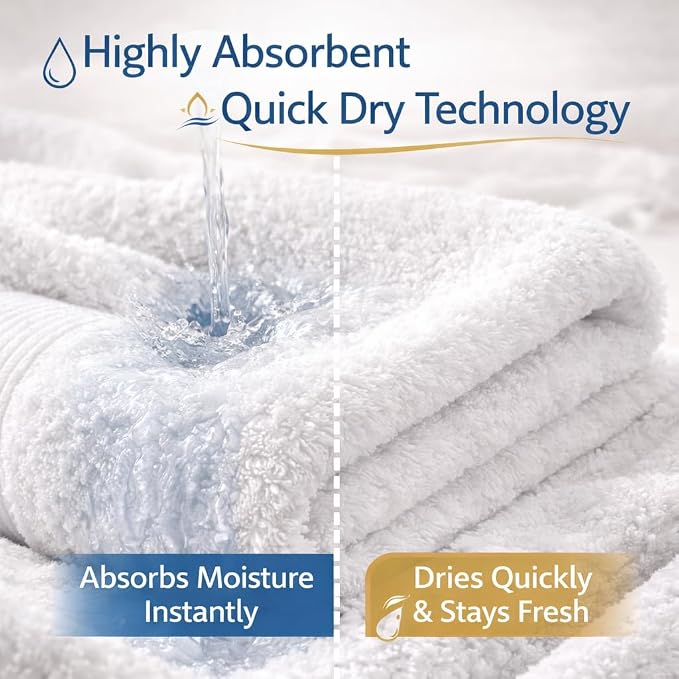 Bath Towels 27x52 | Soft & Quick-Dry | Highly Absorbent 100% Ring Spun Cotton Towels for Bathroom, Spa, Home & Hotel Use (White (Pack of 4))