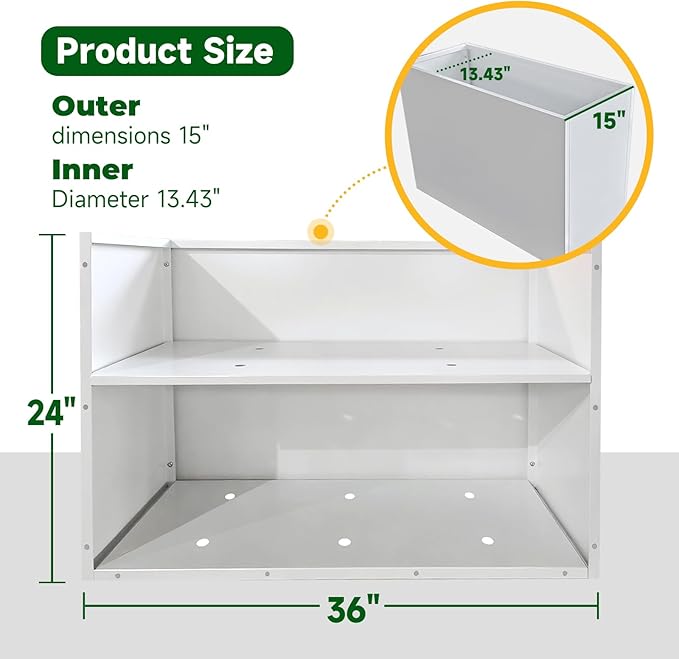 Metal Rectangular Outdoor Planter Box 36" x 15" x 24" White Steel Long Planter Spliced Flower Box with Partitions for Outside,Indoor,Garden (White, 36 * 15 * 24)