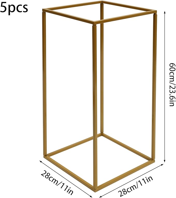 5PC 23.6" Flower Stand for Wedding Metal Cylinder Stands for Party Rectangular Gold Centerpieces Flower Vase Gold Pedestal Columns for Weddings Indoor Outdoor Flower Plant Stand Decoration