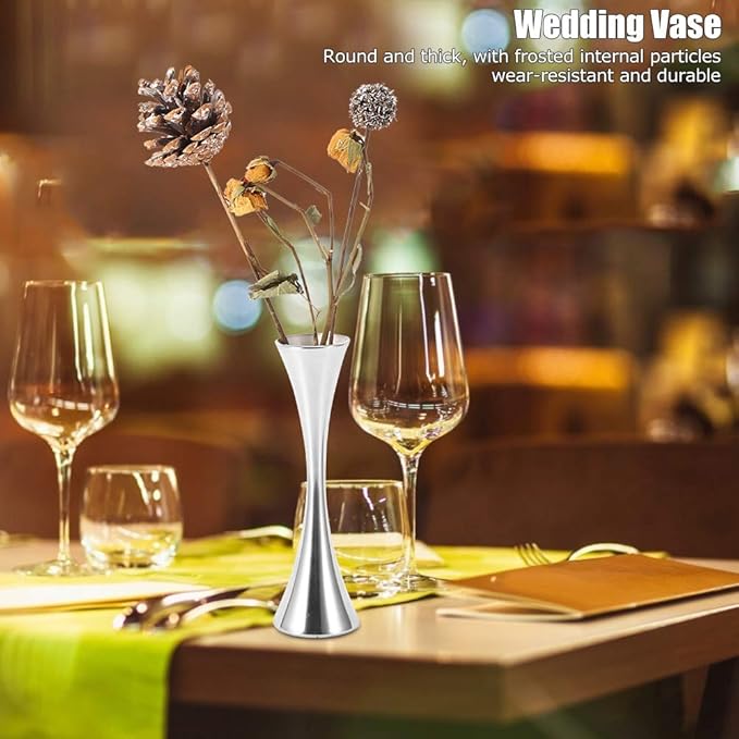 Stainless Steel Flower Vase, Small Bud Decorative Vase Round Mouth Waist Flower Inserter Holder for Home