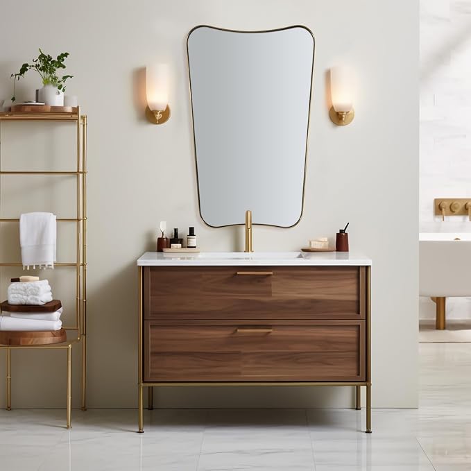 ANDY STAR 24x40 Inch Mirror, Brushed Gold Bathroom Mirror for Over Sink, Large Decorative Wall Mirror with Stainless Steel Frame, Anti-Rust, Italian Luxury Style Home Decor
