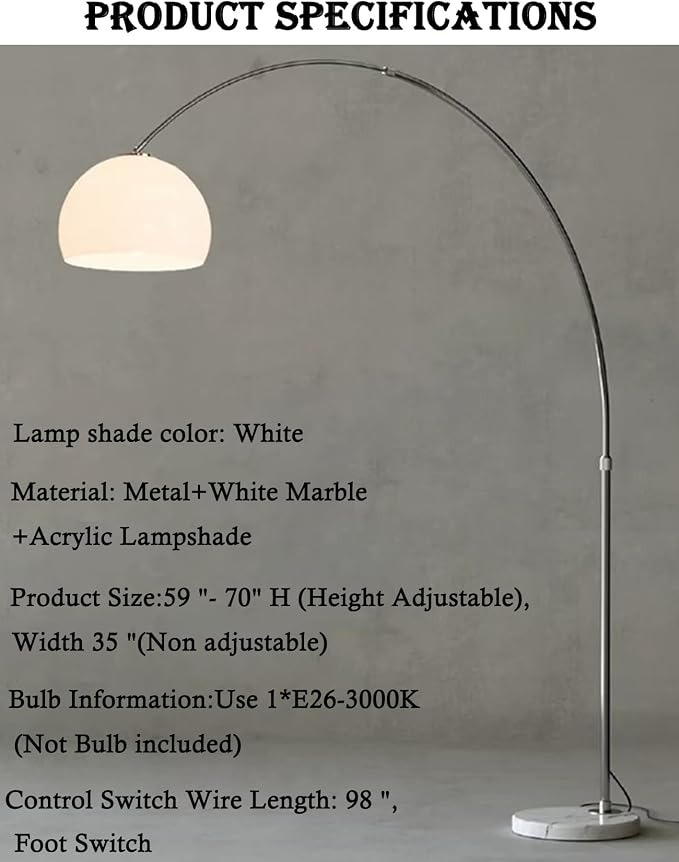 Nordic Simple Floor Lamp with White Shade, Arc Reading Lamp for Living Room, Study Room&Bedroom Beside,Creative Art Deco Bauhaus Standing Lamps for Ambient Lighting