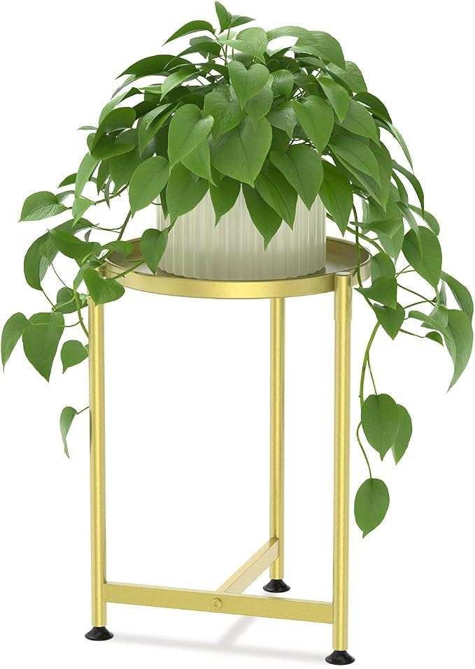 LASZOLA Metal Large Plant Stand for Indoor Plants, Morden Corner Plant Holder Rack, Sturdy Vertical Single Flower Shelf for Living Room Bedroom Patio Garden Balcony, Gold