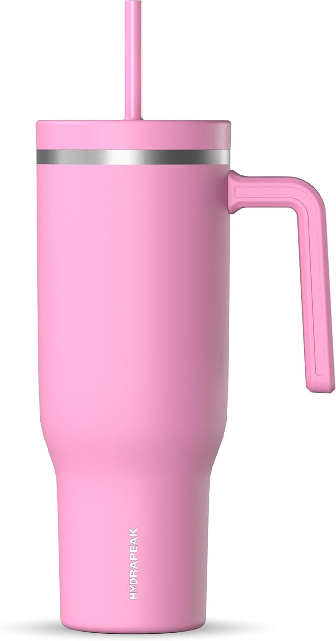 Hydrapeak Voyager 40 oz Tumbler with Handle and Straw Lid | Reusable Stainless Steel Water Bottle Travel Mug Cupholder Friendly | Insulated Cup (Bubblegum)