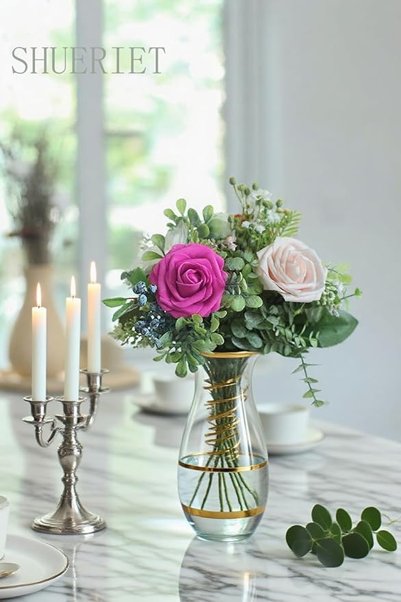 Blush Pink Artificial Roses 25pcs, Real Looking Fake Flowers with Stems for DIY Wedding Centerpieces, Bridal Shower, Party, Valentine's Day Gift, Home Decor