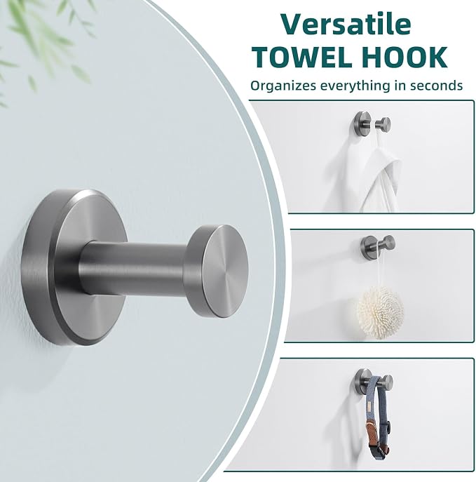 APLusee Gunmetal Gray Single Robe Hook, 304 Stainless Steel Heavy Duty Towel Hook (11LBS Capacity), Wall Mounted Towel Hanger for Bathroom Kitchen Garage
