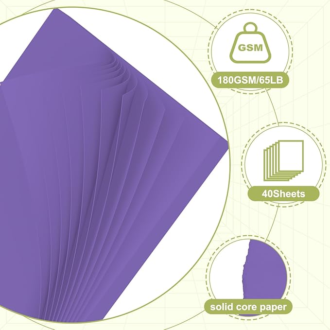 40 Sheets Cardstock 8.5x11, 65lb Dark Purple Card Stock, Construction Paper, 180gsm Thick Printer Paper for Printing, Painting, Card Making, Kids School Supplies,Party Decorations