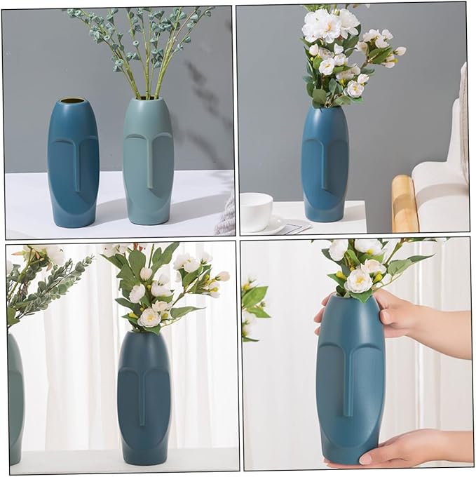 STOBAZA Abstract Navy Blue Plastic Vase Stylish Home Ornament Lightweight Decorative Container for Dried Flowers Smooth Mouth Desktop Flower Arrangement Centerpiece for Office and Living