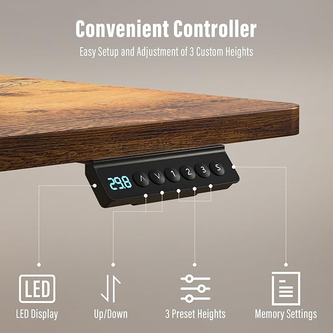 Kingant 48" x 30" Standing Desk with Drawers, Large Desktop, Ergonomic Sit Stand Desk for Home Office Work, Cable Management, 3 Preset Heights & 2 Hooks, Rustic Brown