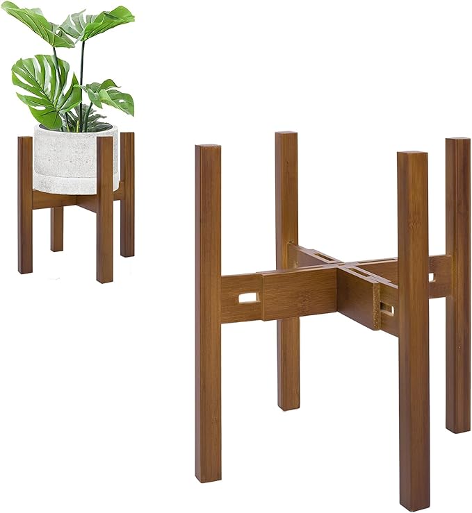 Rnined Adjustable Plant Stand Indoor,Bamboo Mid Century Modern Plants Stands, Stable Plant Holder,Fit 8 9 10 11 12 inch Pots (Pot & Plant Not Included)