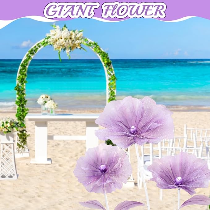 Giant Flowers for Decoration - Floral Decorations with Stand for Flower Backdrop Baby Shower Birthday Party Window Display Home Decor Props -Purple