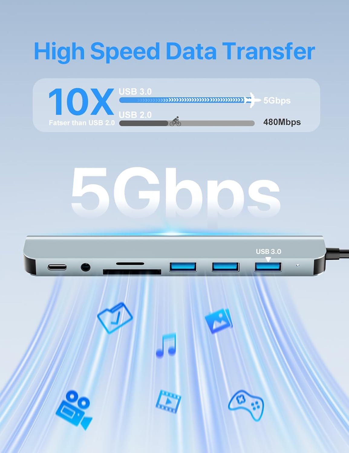 Skiennix USB C Multiport Hub Adapter - 8-in-1 Aluminum Splitter with SD/TF Card Reader & Audio Output for MacBook Pro/Air & iPad Pro