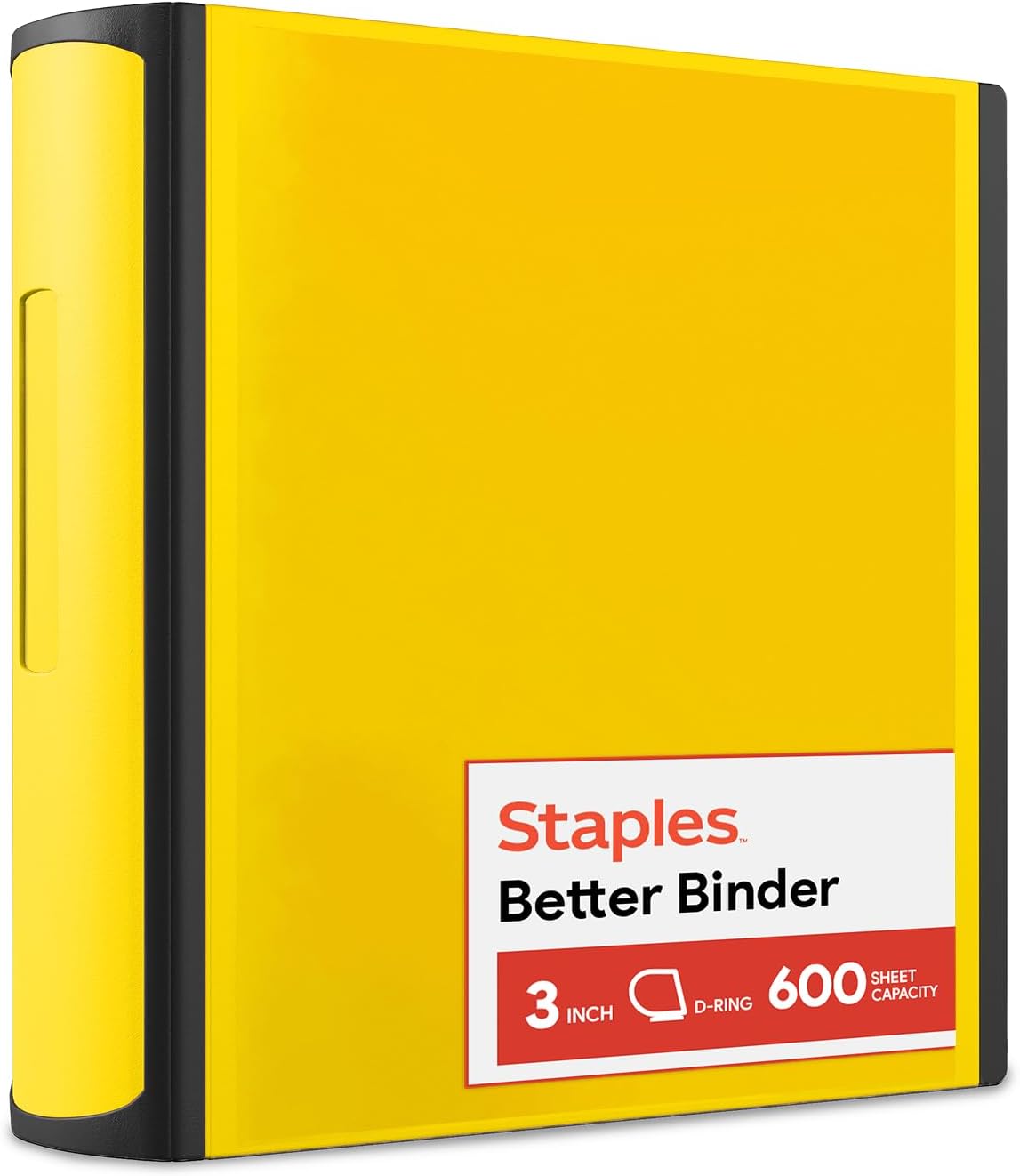 Staples Heavy-Duty 3-Inch D-Ring Binder - Large Capacity Yellow Binder Holds Up to 600 Sheets