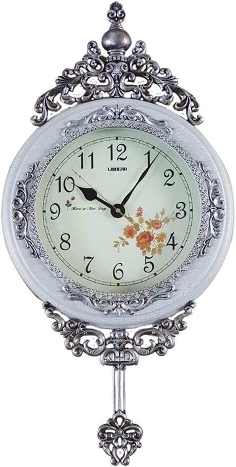 SHISEDECO Elegant, Traditional, Decorative, Hand Painted Modern Grandfather Wall Clock Fancy Ethnic Luxury Handmade Decoration, Swinging Pendulum for New Room or Office. Large. 29.5 Inch. (White)
