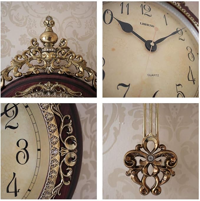 SHISEDECO Elegant, Traditional, Decorative, Hand Painted Modern Grandfather Wall Clock Fancy Ethnic Luxury Handmade Decoration, Swinging Pendulum for New Room or Office. Large. 29.5 Inch. (Brown-B)