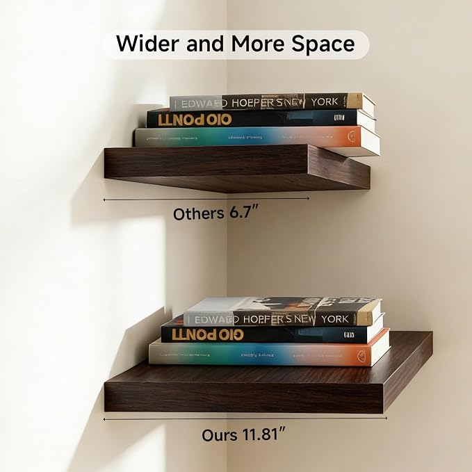 17.5in Floating Shelves for Wall, Wall Mounted Shelves for Decor Storage Set of 2, Floating Shelf for Bedroom, Bathroom, Living Room and Kitchen（Black）