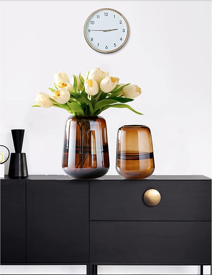 Modern Minimalist vase, Crystal Glass vase, vase, Flower vase, Dried Flower vase（Amber）