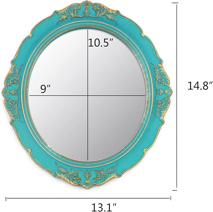 YCHMIR Vintage Decorative Wall Mirror 14.8 x 13.1 Inch Oval Mirror （Blue）