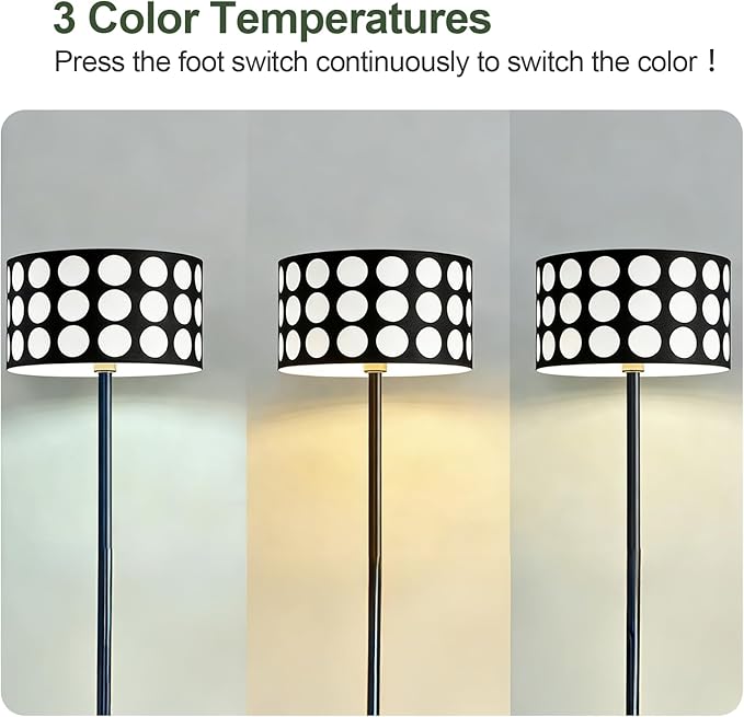 62.9" Floor Lamp with Table Brown, Black Lampshade Vintage Standing Lamp with Tray Foot Switch, 3 Color Temperatures LED Bulb Included, for Living Room, Bedroom
