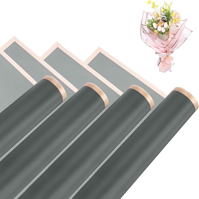 MECCANIXITY Flower Bouquet Wrapping Paper, 56cm/22 Inch Waterproof Floral Wrapping Paper for Flower Bouquet DIY Gift, Wedding, Birthdays, Valentine's Day, Pack of 20(Gray)