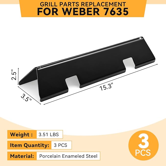 15.3 Inch Flavorizer Bars for Weber Spirit I & II 200 Gas Grills with Front-mounted Knobs, for Spirit E210 S210 E220 S220, Porcelain-enameled Steel, 3 PCS, for Weber Spirit Grill Parts 7635