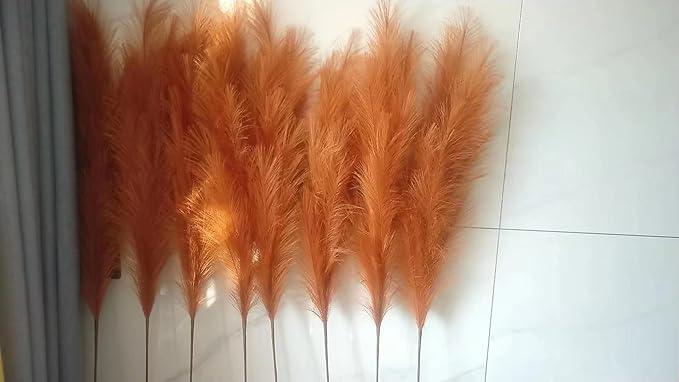 Premium Faux Pampas Grass Decor Tall & Fluffy, No Assembly Needed Long Pampas, Luxury Large Floral, Elegant Feather Flowers for Wedding Decorations (Faux Burnt Orange, 8pcs 43.3"(110cm))