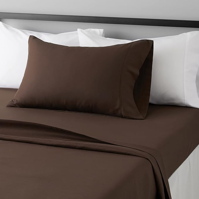 Amazon Basics Lightweight Super Soft Easy Care Microfiber 3-Piece Bed Sheet Set with 14-Inch Deep Pockets, Twin XL, Solid, Chocolate