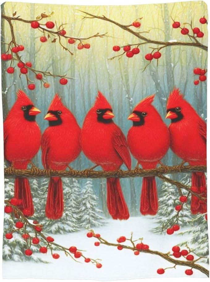Cardinal Throw Blanket Red Bird Blanket Cardinal Soft Cozy Fleece Fuzzy Stuffed Plush Flannel Gifts for Girls Women Boys Kids Adults 60"X80"