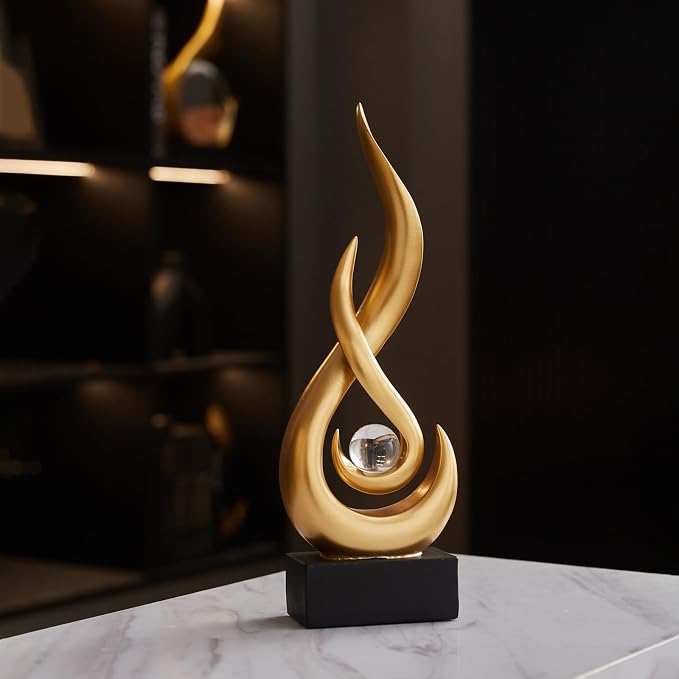 Modern Abstract Art Table Decoration,Resin Flame Statue Modern Centerpiece Ornaments for Living Room Great Gift Idea Home Decor,Collectibles (Gold)