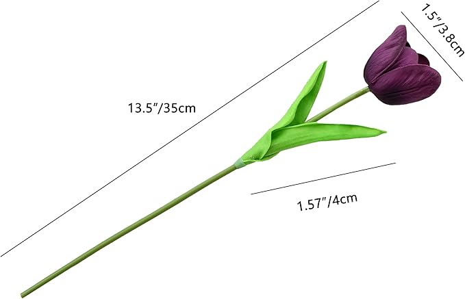 Mandy's Artificial Tulips 12 Stems Grape Purple Partially Open PU Faux Flowers for Wedding Home Decor 13.5 Inch