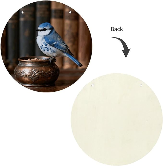 Vintage Bird Round Wooden Wall Art Rustic Vintage Hanging Plaque Natural Handmade Wall Decoration for Indoor Bedroom Living Room Farmhouse Bathroom Decor