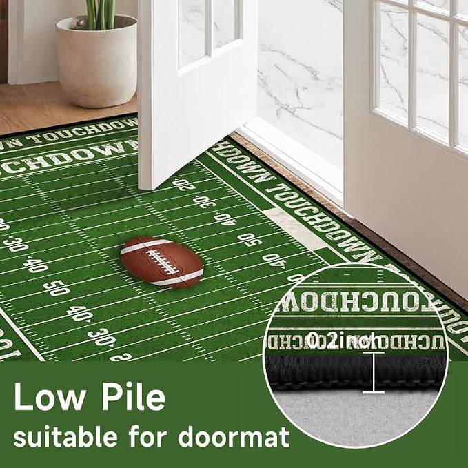 3'x5' Football Field Area Rug Sports Themed Carpet for Nursery Bedroom Playroom Classroom Entryway Living Room Home Decor Non Slip Washable Game Room Play Mat