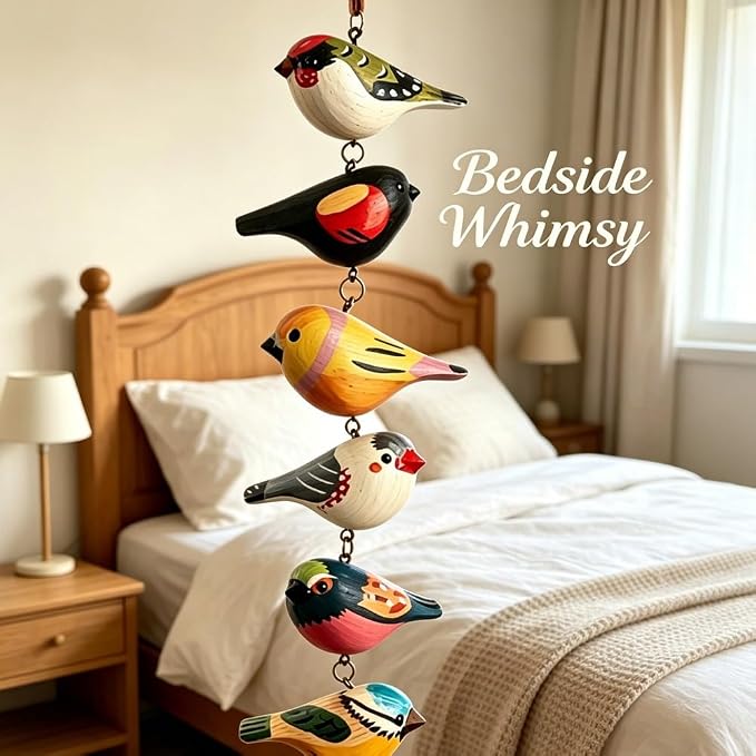 Rustic Hand Painted Bird Ornament Handcrafted Wooden Colorful Birds, Carved Northern Figurine for Hanging Decor Indoor Outdoor, Holiday Festival Gifts, for Home Garden(C)