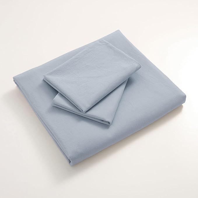 JIYUAN 100% Washed Cotton Duvet Cover Set 3 Pieces Full, 1 Duvet Cover 80x90 Inches(Comforter Not Included) and 2 Pillowcases,Linen Feel Bedding Set Comfy and Breathable, Heathered Light Blue