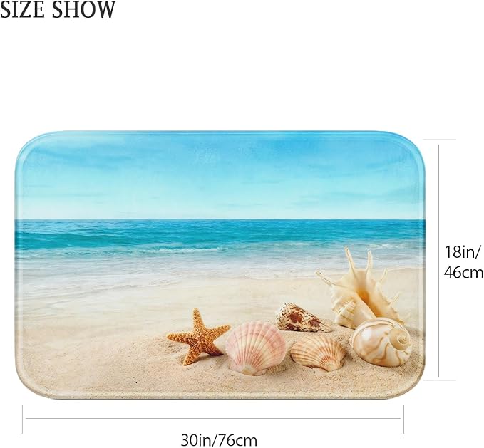 Britimes Bath Mat for Bathroom, Blue Beach Starfish Sea Washable Cover Floor Rug Carpets Floor Mat Bathroom Decorations 18x30 Inches for Kitchen Bedroom Indoor