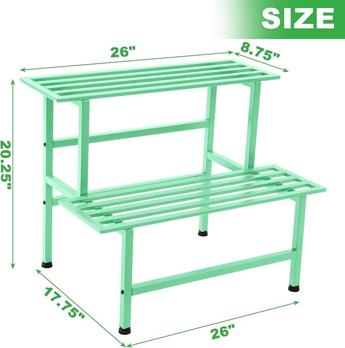 Dipion Metal Plant Stand Outdoor Plant Shelf Indoor,2 Tier Heavy Duty Ladder Plant Stands for Multiple Plants,26" L x 20.25" H x 17.75" W,Mint Green