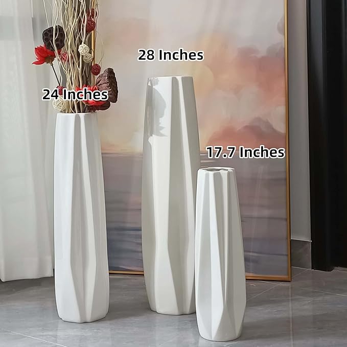 Ceramic Large Floor Vase, GDSZJLJ White 24" Tall Flower Vase Decorative Vases for Living Room Modern Home Decor Office Bedroom Kitchen Wedding House Décor, Gift for Wedding Housewarming