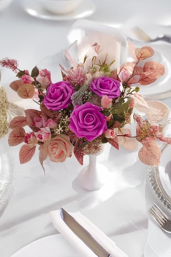 Blush Pink Artificial Roses 25pcs, Real Looking Fake Flowers with Stems for DIY Wedding Centerpieces, Bridal Shower, Party, Valentine's Day Gift, Home Decor