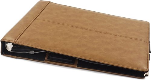 Office Werks Executive Check Binder - 7 Ring Zippered Portfolio with Calculator & Pen, Brown | Holds 200 Sheets